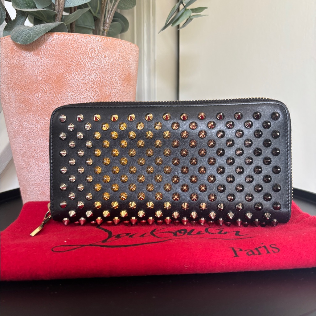 Christian Louboutin Black Smooth Calfskin Wallet W/ Multi Metal Studs